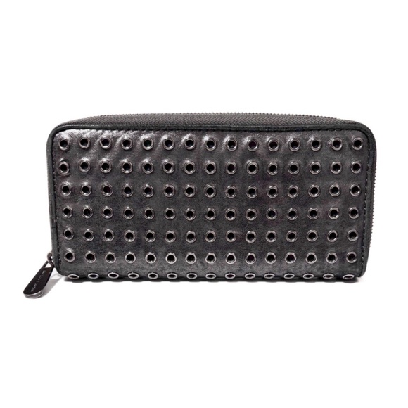NEW - Michael Kors “Jet Set” Charcoal Metallic Studded Grommet Wallet Clutch - Picture 2 of 4